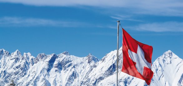 Schweizer Flagge vor den verschneiten Alpen © Fedor Selivanov - shutterstock.com - 2013