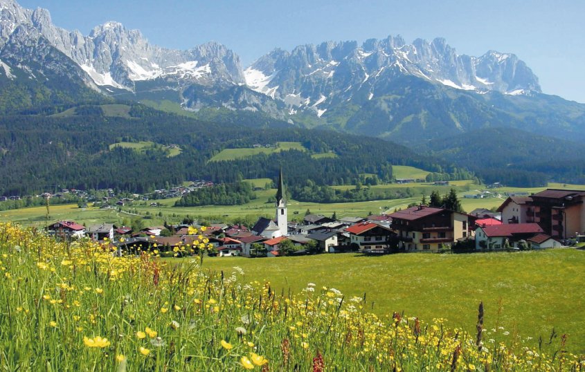 Ortsansicht Ellmau mit Kaisergebirge© TV Ellmau